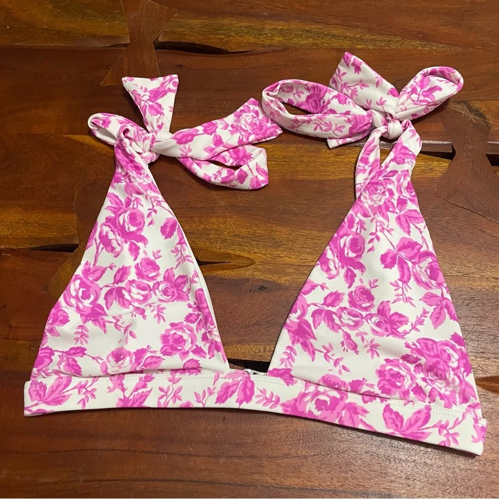 Lovers + Friends Take Me Away Pink Floral Bow Bikini Top - Picture 3 of 8